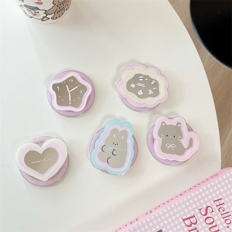 Accessories With Watch - Cartoon Mirror Telescopic Phone Stand Kawaii