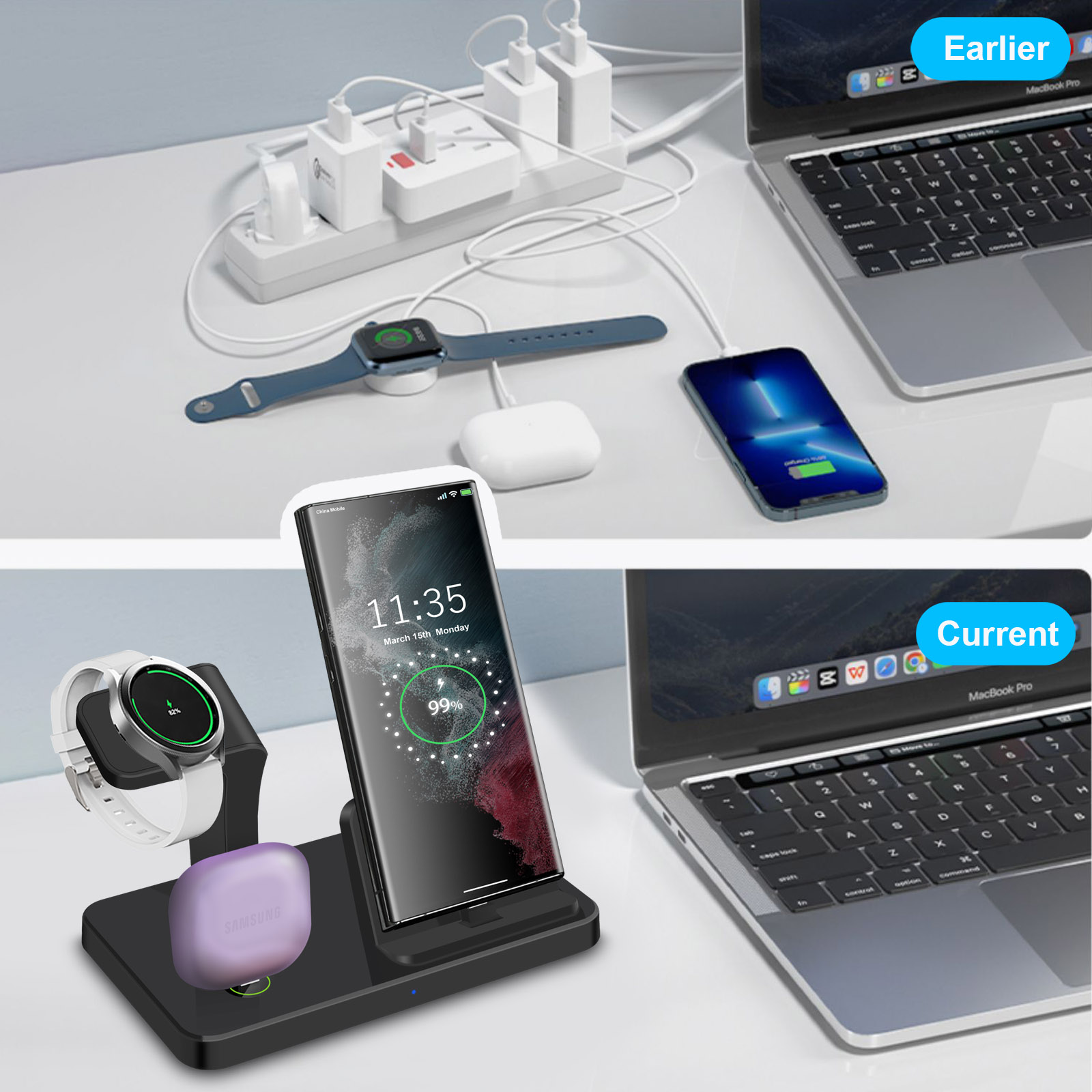 Desk 3 in 1 Type C Port Wirele - Wireless Charger Watch 评论和价格
